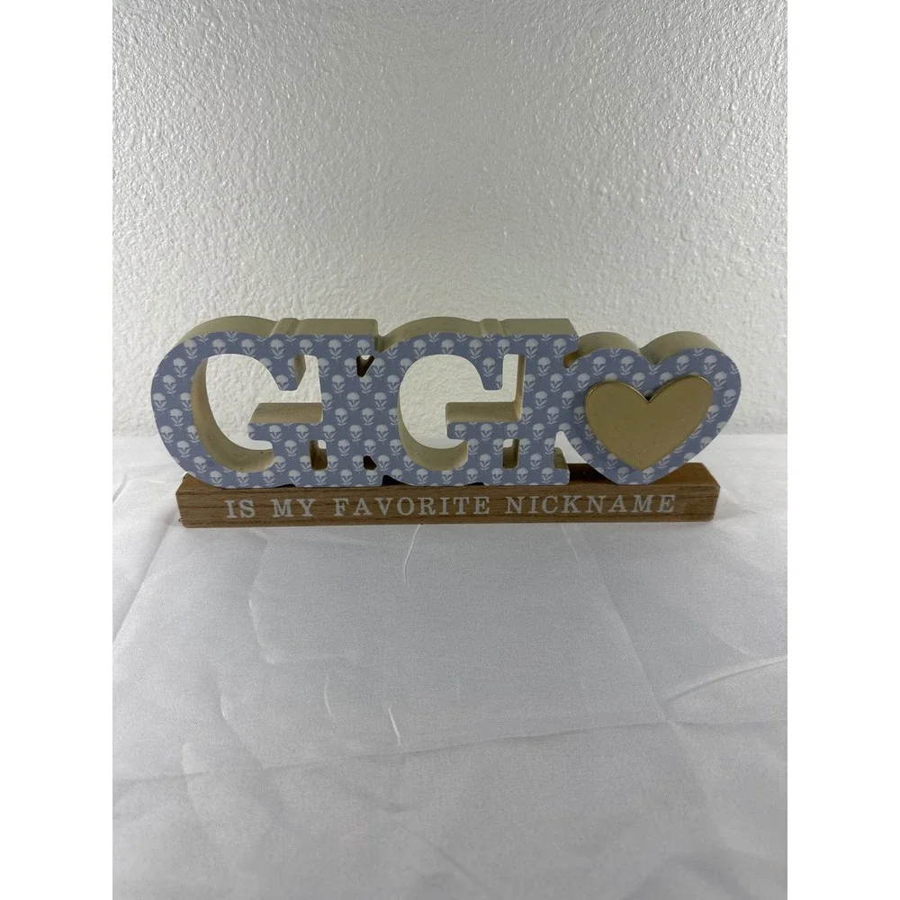 Gigi Is My Favorite Nickname Wooden Block Sign Blue Floral Gold Heart Decor